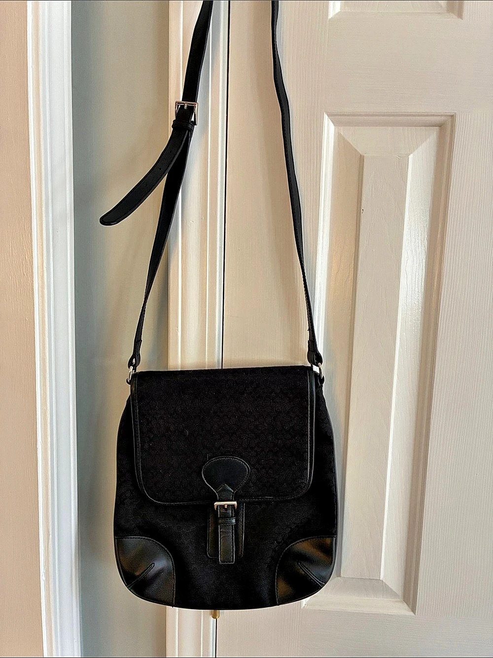 Coach Signature Jacquard Messenger Crossbody Bag Black